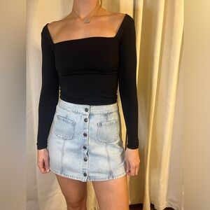 Brandy Denim Light Blue Button Skirt